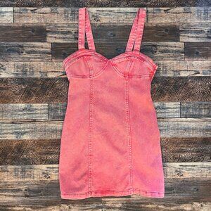 I Love H81 Pink Strap Denim Dress with Side Zipper and Bows along the Back